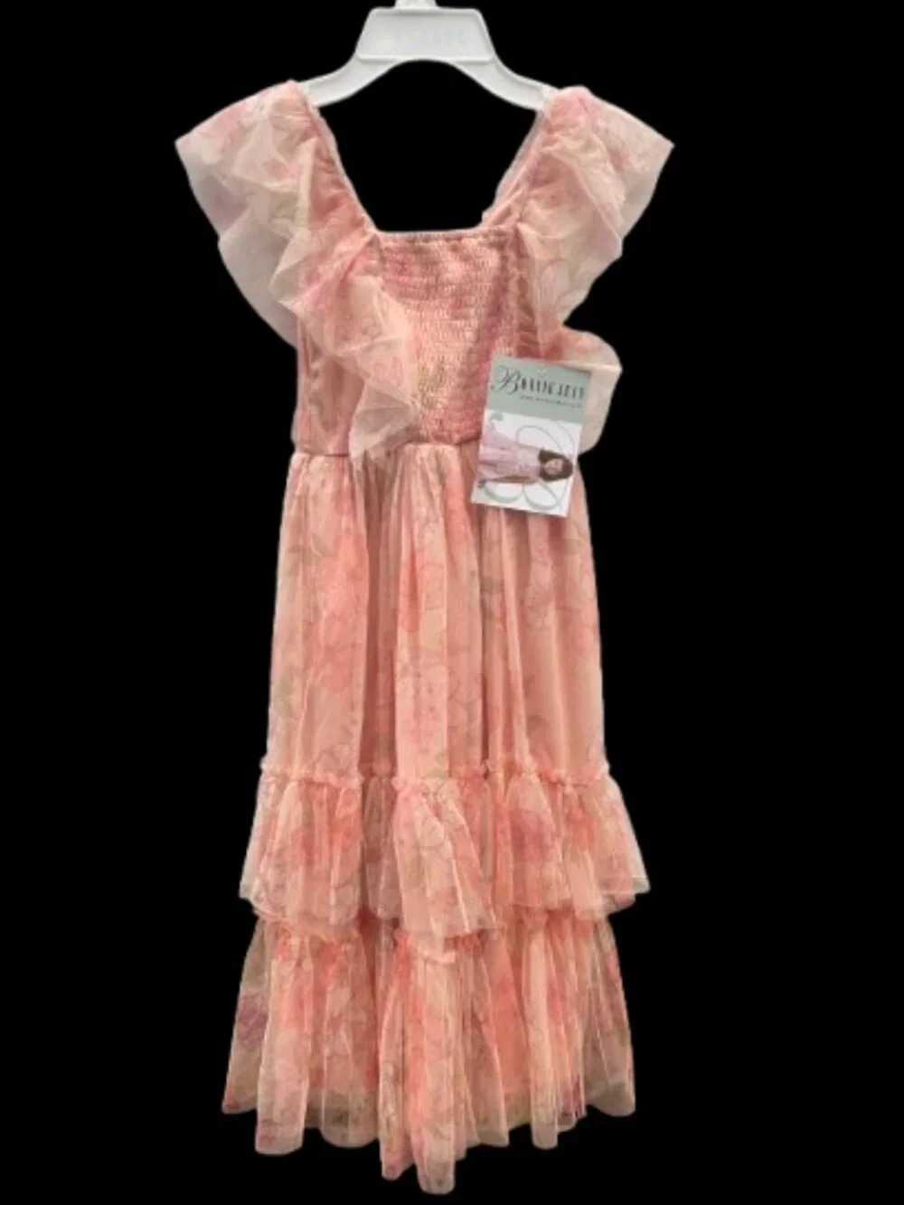 Bonnie Jean Girls Smocked Mesh Maxi Dress - orange
